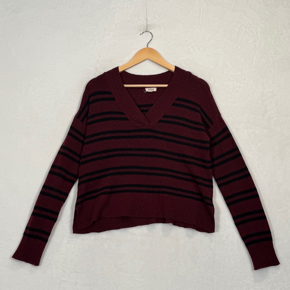 a.n.a Burgundy Striped V-Neck Sweater Small